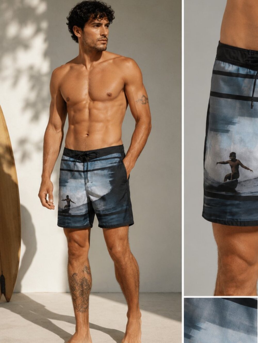 Neil Barrett x Sundek Surf Print Board Shorts Gray Swim Trunks Men's Size 32